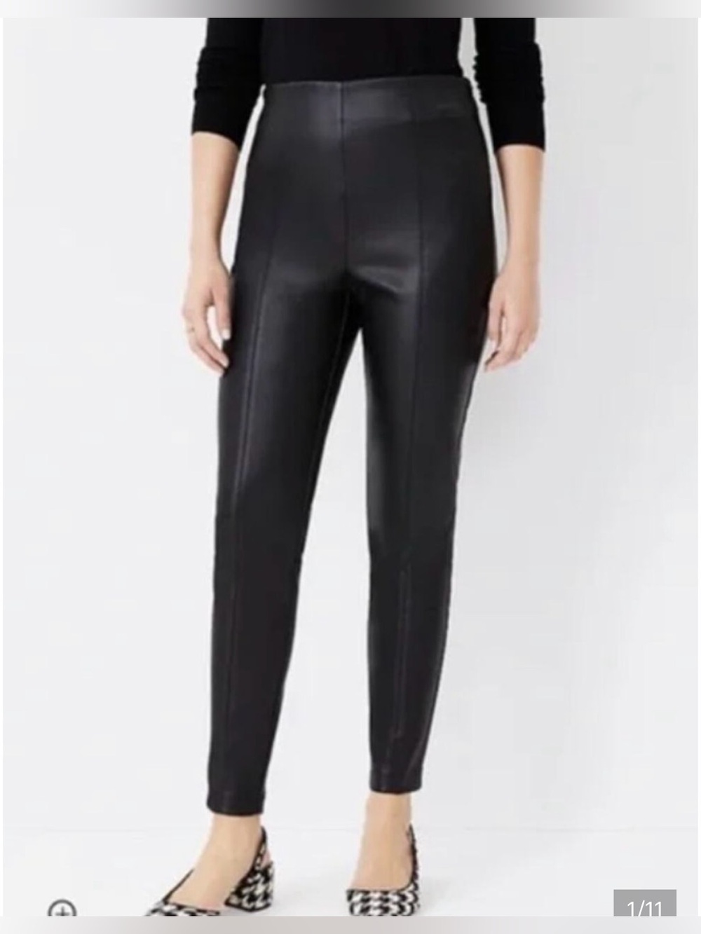 NWT Ann Taylor Faux Leather Seamed High Rise Leggings Black size 2